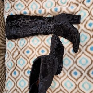 NINE WEST Siventa Black Jacquard Knee high Heeled Boots NEW Womens 9M